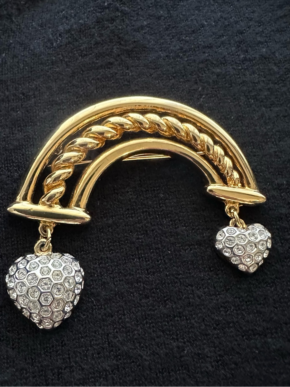 Vintage Courreges France Dangling Rhinestone Heart Brooch